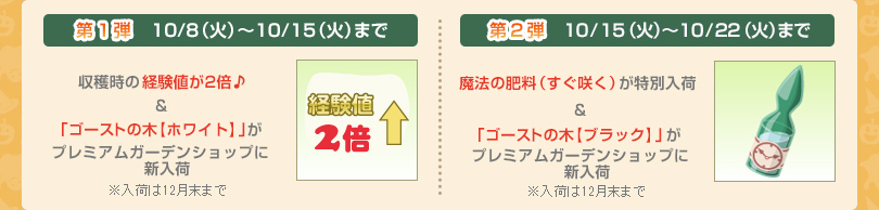 第1弾10/8（火）～10/15（火）まで　第2弾10/15（火）～10/22（火）まで